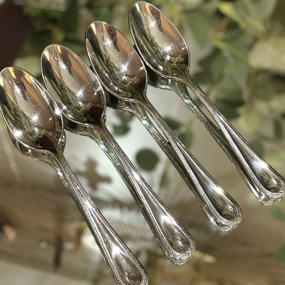 Gorham Braid Set 4 Spoons Glossy 18/10 Stainless Flatware Silverware Teaspoons